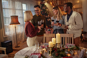 Friends celebrating Christmas or New Year eve.