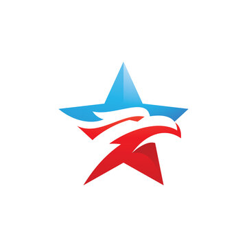 American red blue eagle head silhouette and star patriotic vector logo icon