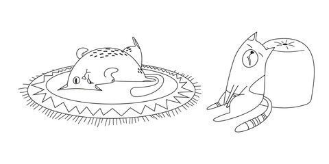 Coloring pictures with cute cartoon vector character  cats