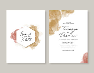 Elegant wedding invitation with watercolor abstract splash