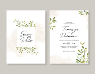Fototapeta na wymiar Minimalist wedding invitation watercolor foliage