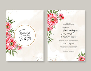 Wedding invitation template with floral watercolor