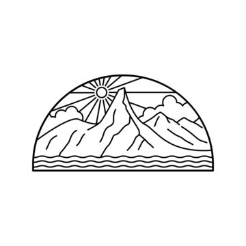Stetind Norway's National Mountain in mono line art, patch badge design, emblem design, T-Shirt Design