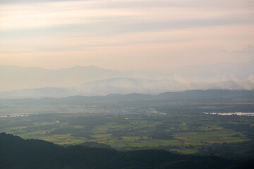 Fototapeta na wymiar Aerial view of endless lush pastures of CHIANGRAI. View of Mae Ngoen Subdistrict Chiang Saen District Chiang Rai.