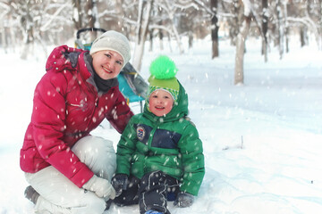 Young family in winter park