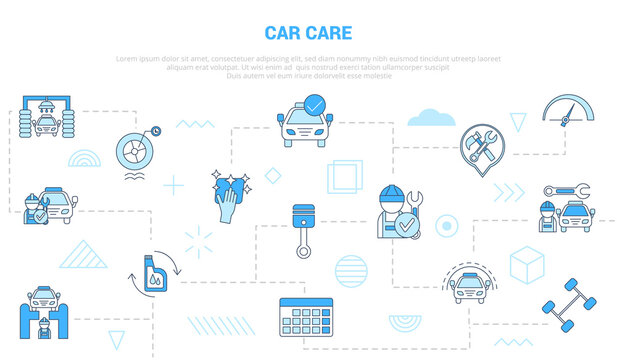 car care concept with icon set template banner with modern blue color style