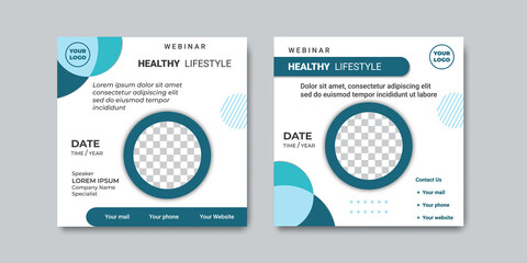 Simple creative social media post templates with blue colors. Suitable for health webinars, health poster, business webinar, online classes and other online seminars.