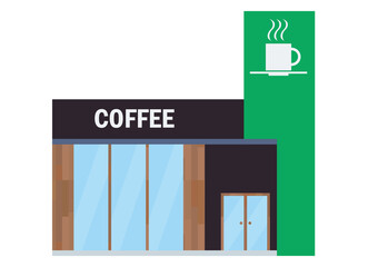 シンプルなお店のイラスト　モダンなカフェ　珈琲店の建物のイラスト　アイコン