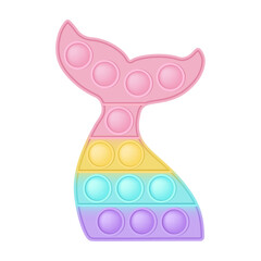 Popit mermaid tail a fashionable silicon toy for fidgets. Addictive anti stress toy in pastel rainbow colors. Bubble anxiety developing pop it toys for kids. Vector illustration isolated on white. - obrazy, fototapety, plakaty