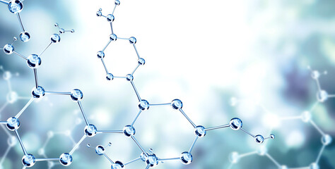 Horizontal banner with models of abstract molecular structure - obrazy, fototapety, plakaty