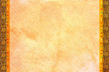 Horizontal or vertical grunge background with ethnicity ornaments and stucco texture of yellow color