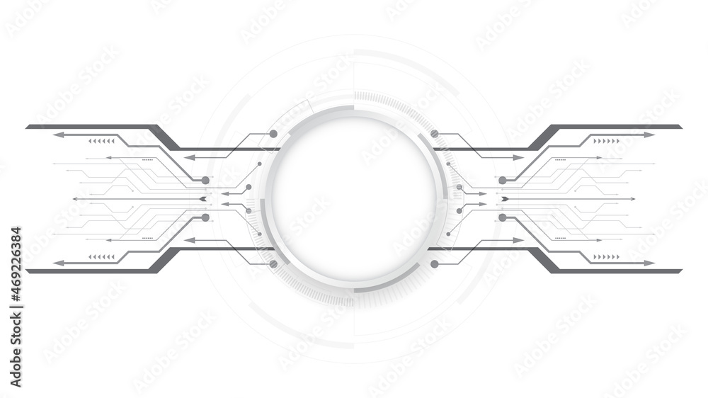 Wall mural grey white abstract technology background with various technology elements hi-tech communication con