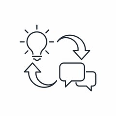 Idea, discussion, receive solution. Vector linear illustration isolated on white background