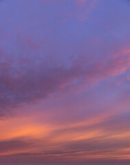 Beautiful view of sky with clouds at sunrise. Partly cloudy. Colorful sunset. Natural sky background texture, beautiful color.
