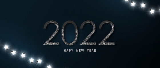 Fototapeta na wymiar 2022 happy new year black background and christmas themed celebration party banner and card
