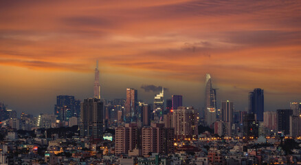 Fototapeta premium Beautiful view of sky with clouds at sunrise. Partly cloudy. Colorful sunset. Natural sky background texture, beautiful color.