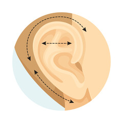 Otoplasty cosmetic surgery procedure of female face with dotted lines. Plastic surgery vector illustration
