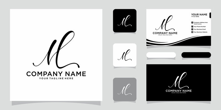 ML Initial handwriting logo vector with business card design
