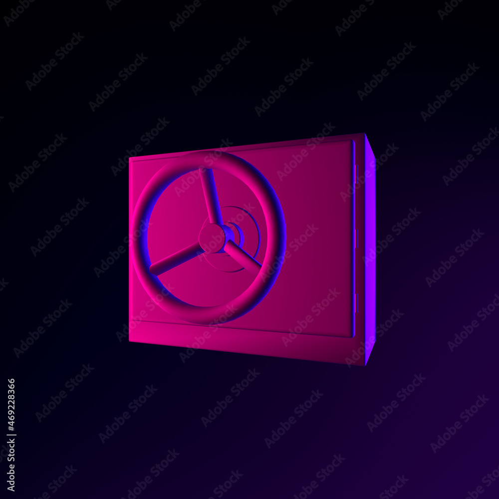 Poster safe neon icon. 3d rendering ui ux interface element. dark glowing symbol.