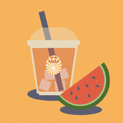 Watermelon juice with watermelon slice in retro style