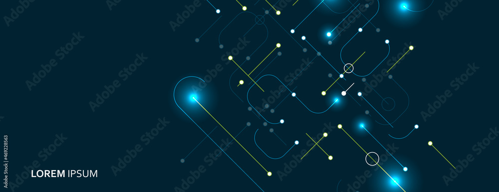 Poster Geometric network graphic illustration. Vector innovation connect circles. Flat future engineering elements