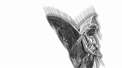 3d illustration - woman angel with wings on black background
