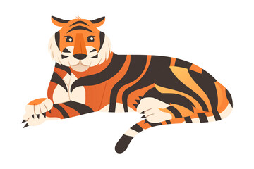 Fototapeta premium Lying tiger. Big wild cat vector illustration on white background