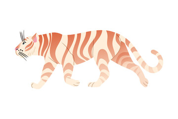 Fototapeta na wymiar White Bengal tiger animal. Side view of big wild cat vector illustration