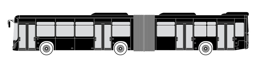 side view of an articulated city bus with four doors, silhouette - obrazy, fototapety, plakaty