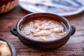 Aubergine sauce in a clay bowl