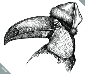 black and white engrave isolated toucan illustration © Turaev