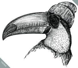 black and white engrave isolated toucan illustration © Turaev