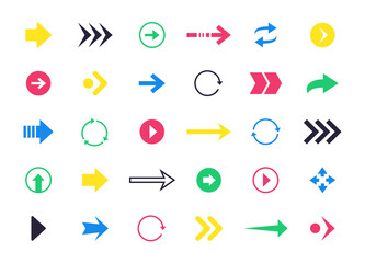 Colorful arrow icons. Interface navigation previous and next pictograms, web and application up down left right direction symbol pack. Vector set