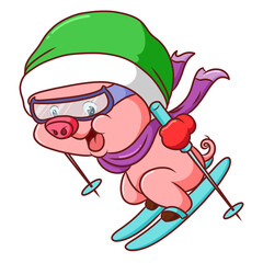 Fototapeta premium the cool pig is playing the ice skating