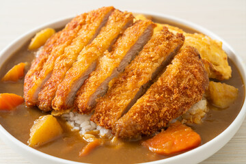 curry rice with fried pork cutlet and creamy omelet