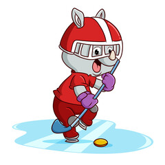 The rhino playing the hockey ice skate
