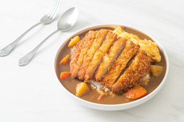 curry rice with fried pork cutlet and creamy omelet