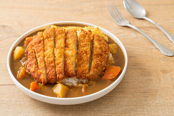 curry rice with fried pork cutlet and creamy omelet