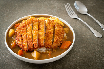 curry rice with fried pork cutlet and creamy omelet