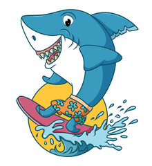 Naklejka premium The big shark is surfing in the beach
