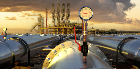 Pipelines leading the LNG terminal - obrazy, fototapety, plakaty