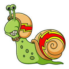 The angry snail with the helmet is doing the race