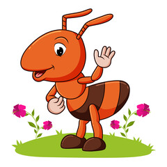 The big ant is waving the hand in the garden