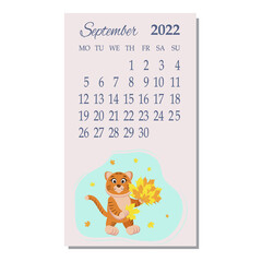 Calendar for September tiger collects colored leaves