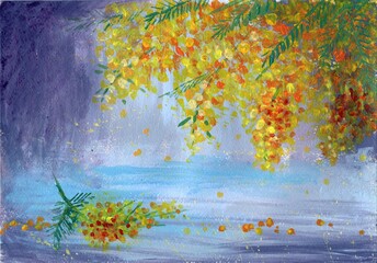 painting illustration of  mimosa flower