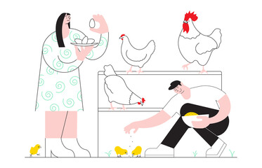 Concept of breeding domestic chicken isolated on white