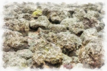 rocky beach by the sea watercolor style illustration impressionist painting.