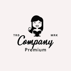 Woman Book Smile Classic Logo Vector Icon Illustration