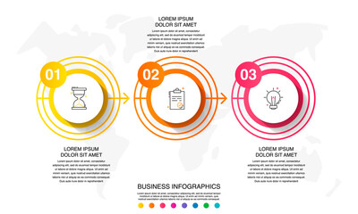 Modern and simple flat vector illustration. Infographic template with three circles, elements, sectors and arrows. Designed for business, presentations, web design, interface 3 step diagrams