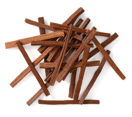 Sandalwood sticks isolated on white background, top view